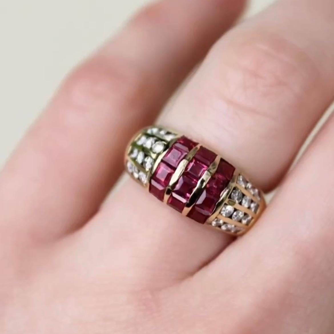 Women's Geometric Ruby and Diamond Ring For Sale