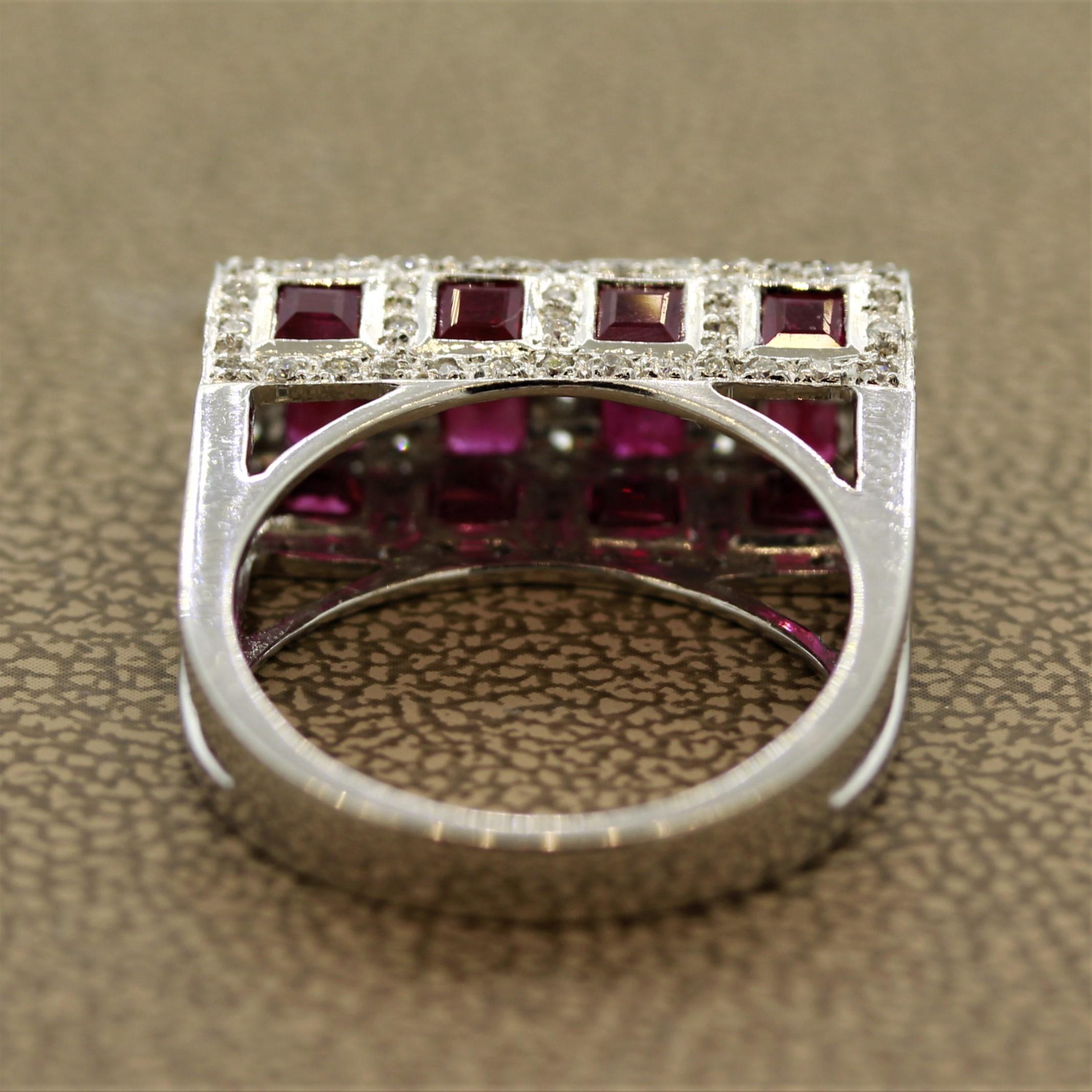 Women's Geometric Ruby Diamond Gold Ring