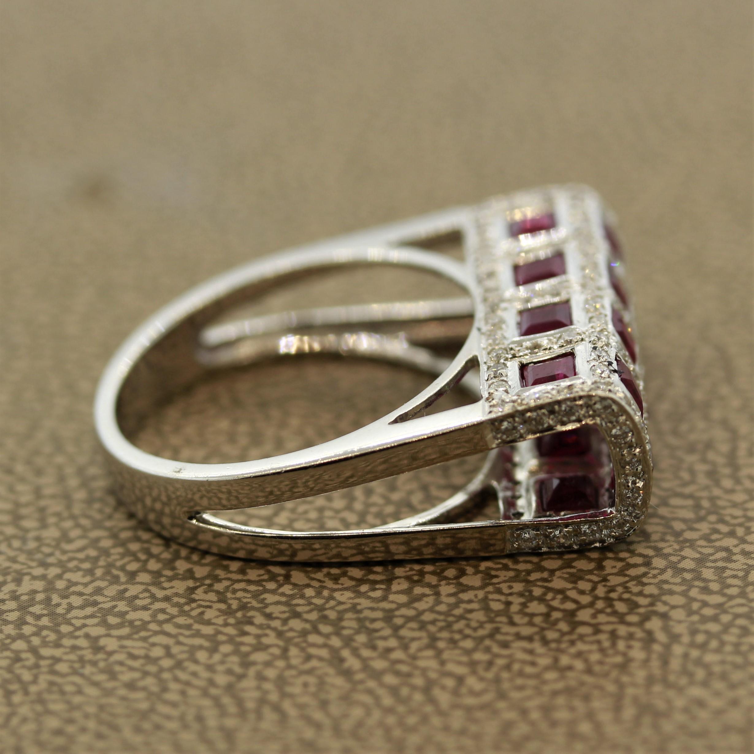 Geometric Ruby Diamond Gold Ring 1