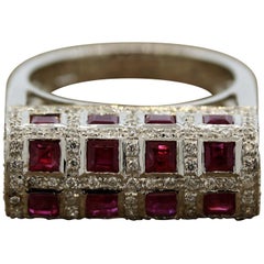 Geometric Ruby Diamond Gold Ring