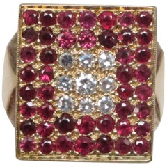 Geometric Ruby Diamond Yellow Gold Ring