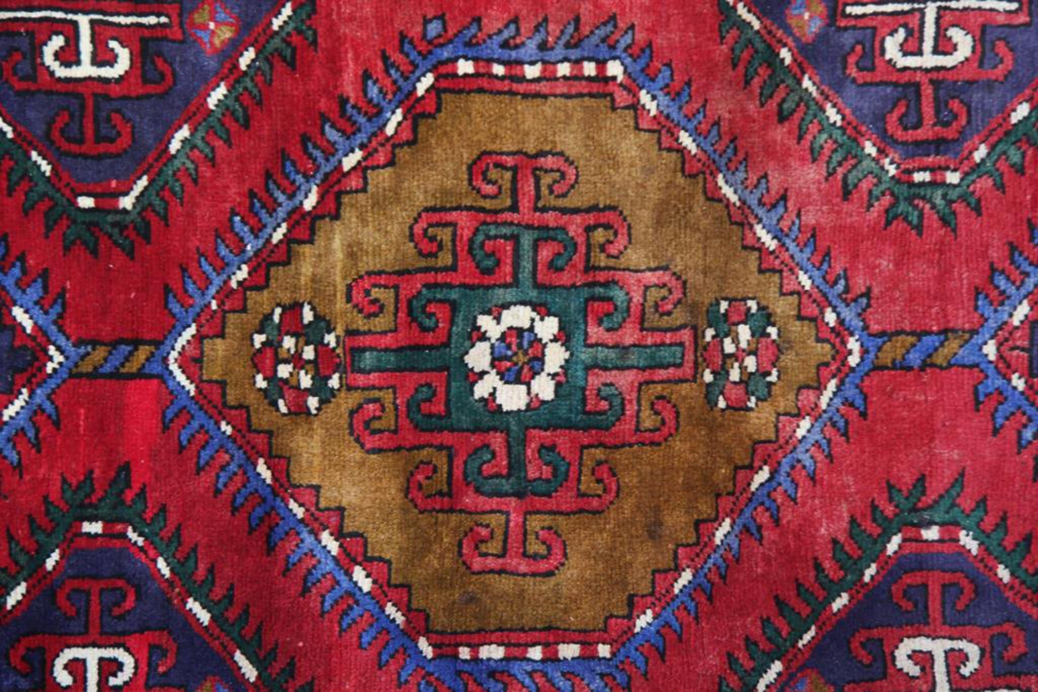Persian Geometric Runner Rug, Burgandy Red Carpet Runner, Wool Rug For Sale