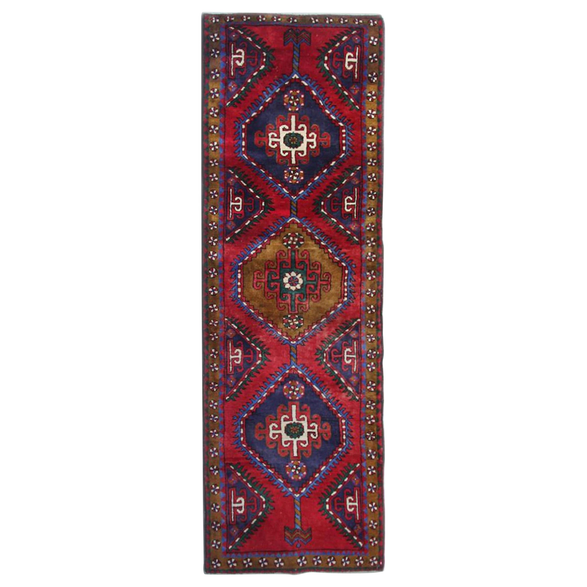 Geometrischer Läufer, burgunderroter Teppich, Teppich-Läufer, Wollteppich