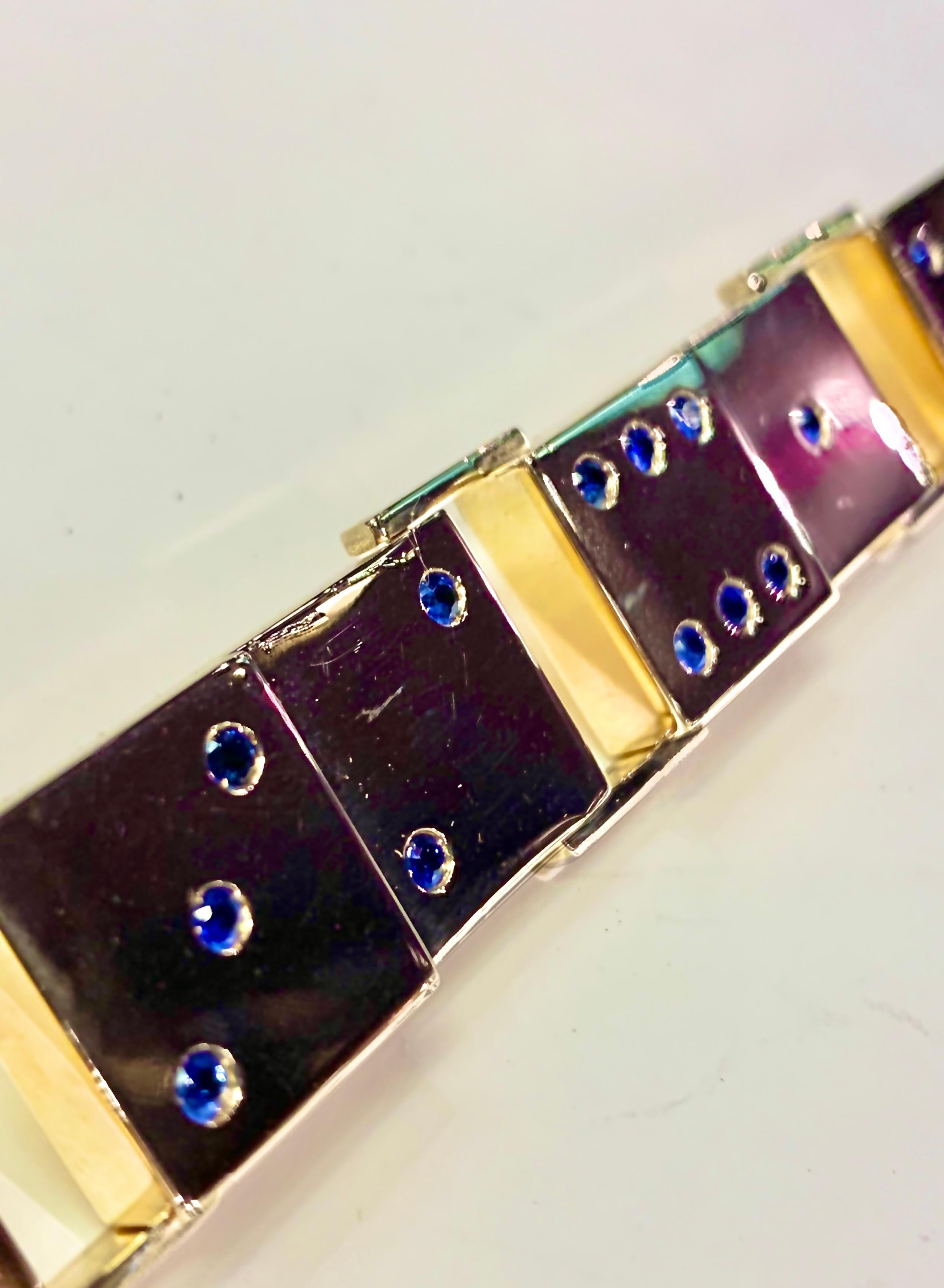 Geometric Sapphire Gold Domino Bracelet In Excellent Condition In New York, NY
