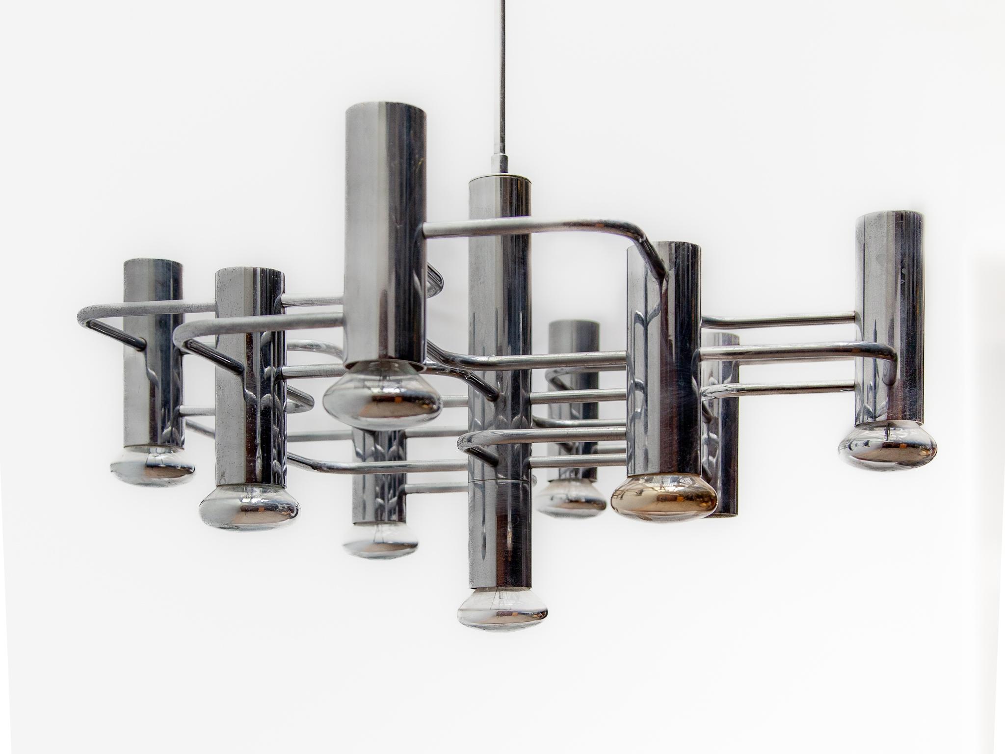 Geometric Sciolari Chrome Chandelier, 1960s In Good Condition For Sale In Antwerp, BE