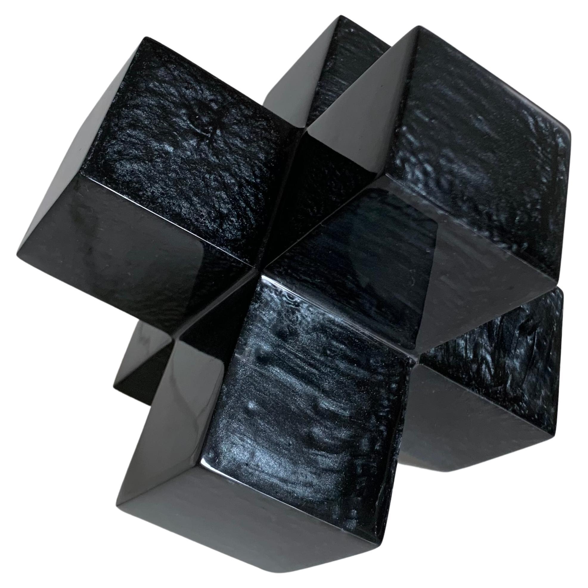 Geometric Sculpture in Polished Black Pearl Resin by Paola Valle For Sale