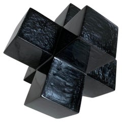 Geometric Sculpture in Polished Black Pearl Resin by Paola Valle