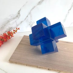 Geometric Sculpture in Polished Blue Resin by Paola Valle