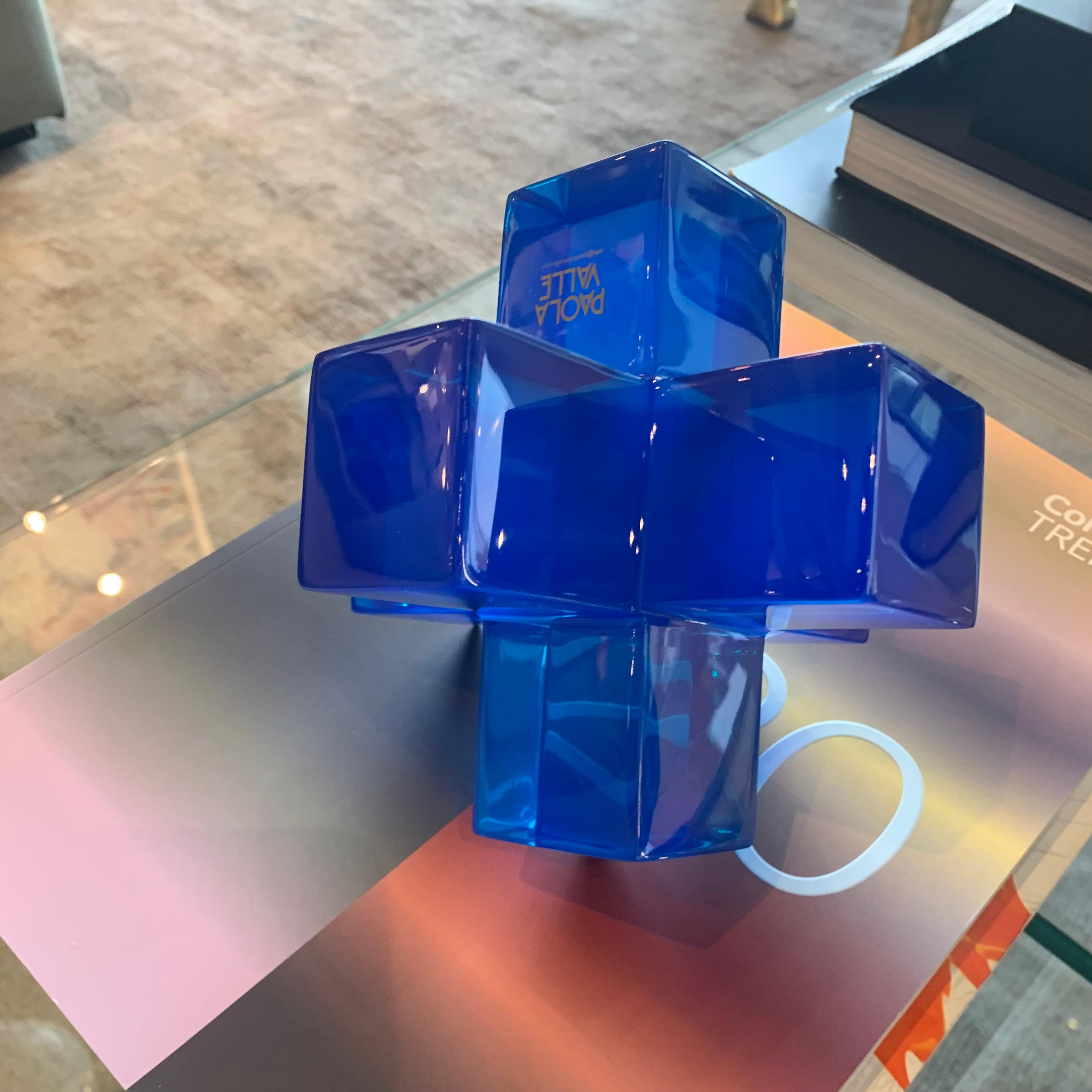 Modern Geometric Sculpture in Polished Blue Resin by Paola Valle