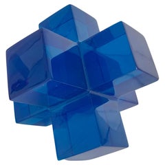 Geometric Sculpture in Polished Blue Resin by Paola Valle