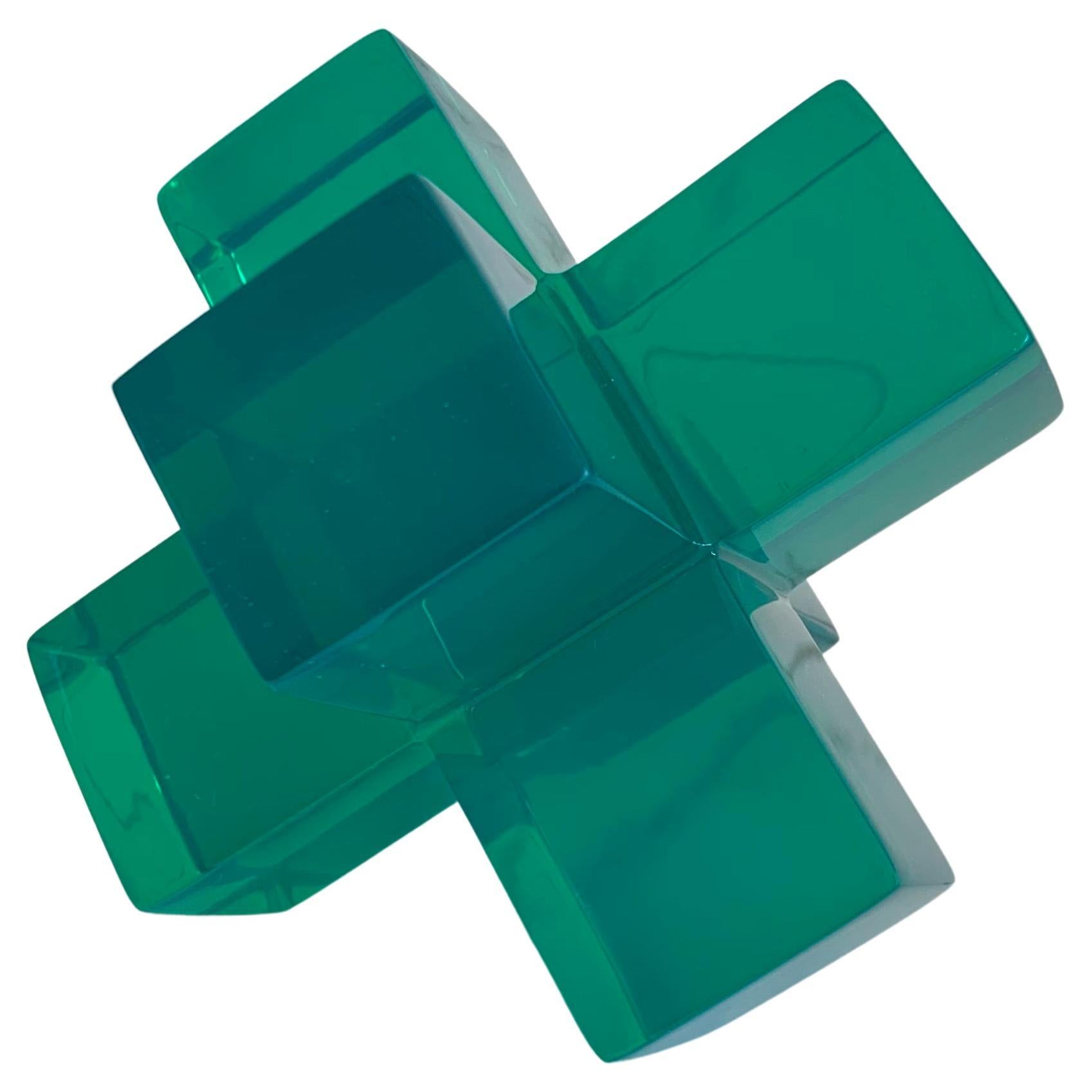 Geometric Sculpture in Polished Emerald Green Resin by Paola Valle For Sale