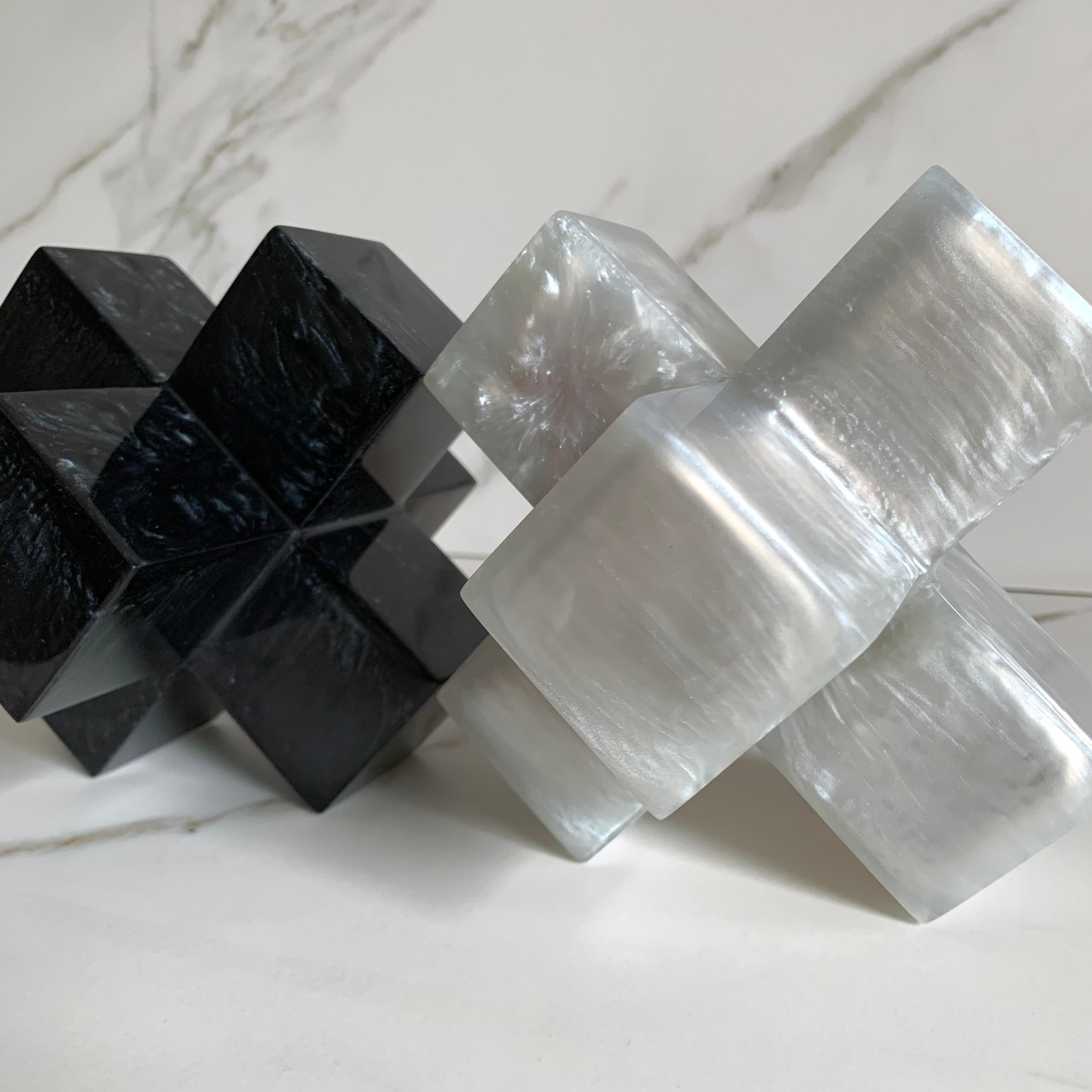 Cast Geometric Sculpture in Polished Pearl Resin by Paola Valle For Sale