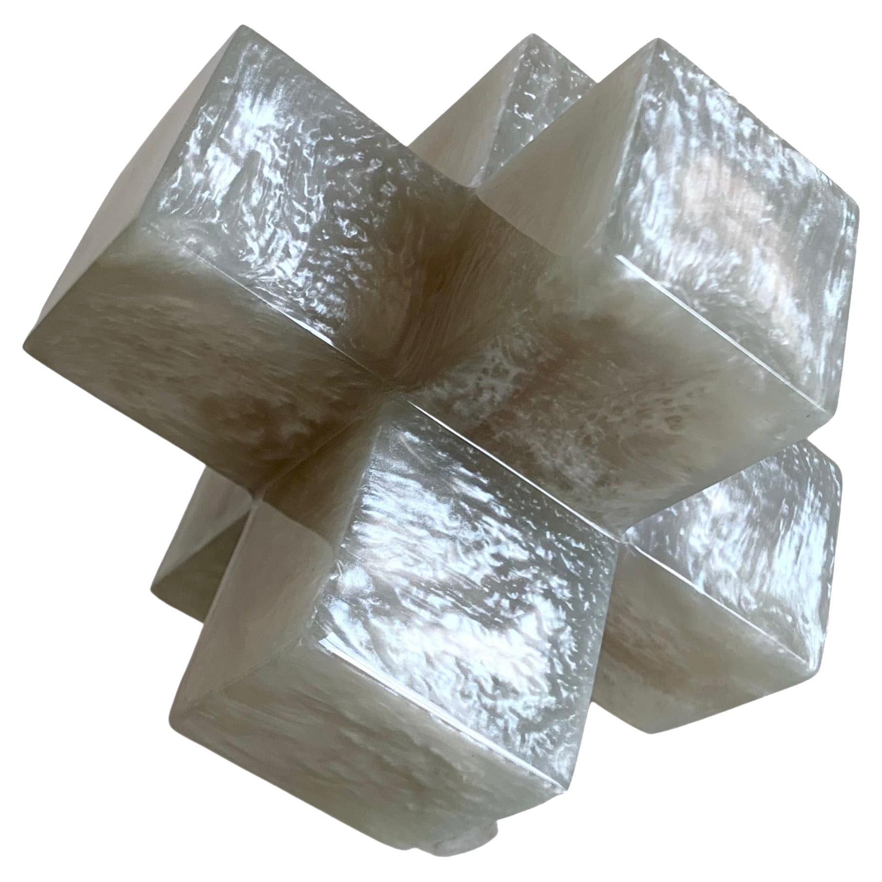 Geometric Sculpture in Polished Pearl Resin by Paola Valle For Sale