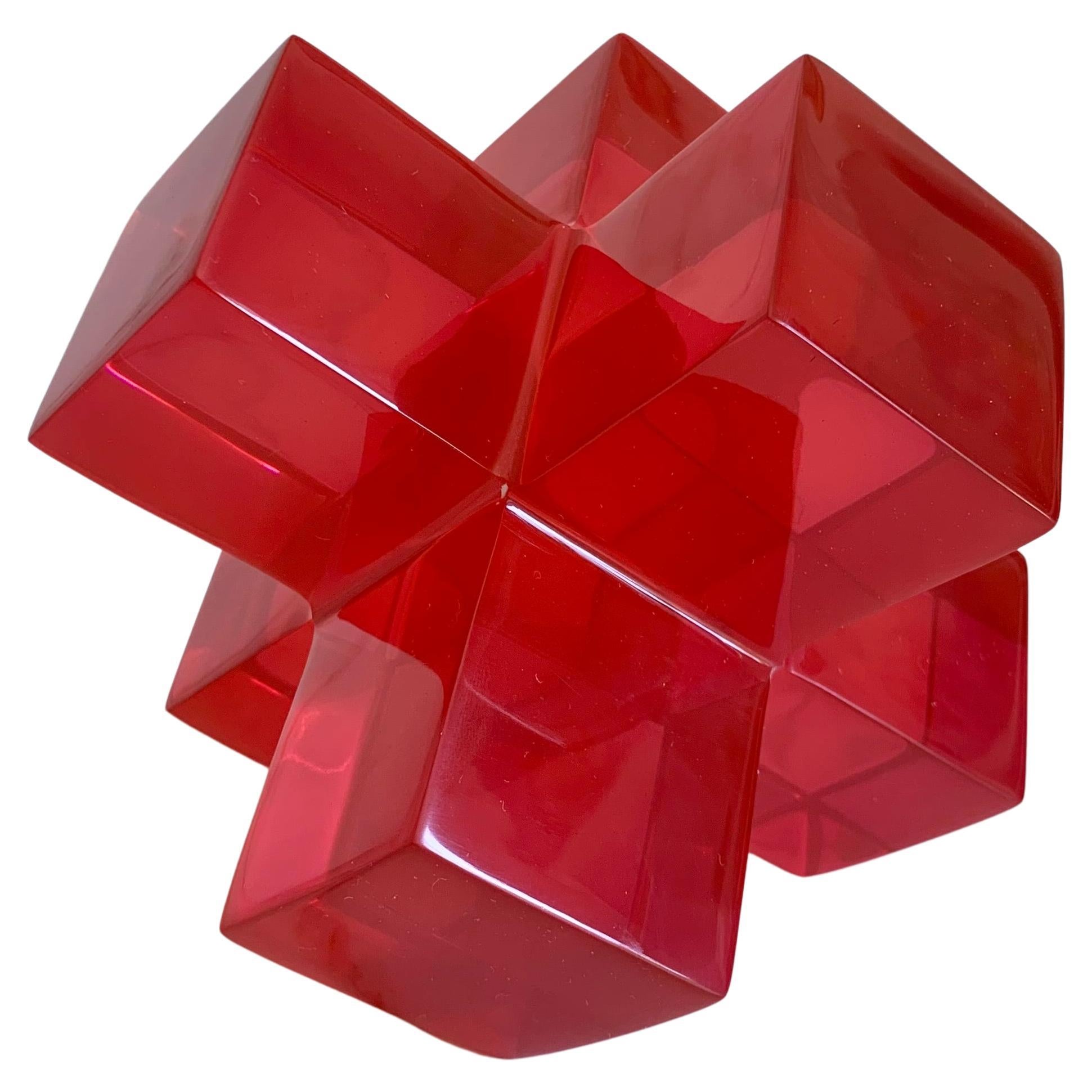 Geometric Sculpture in Polished Strawberry Pink Resin by Paola Valle For Sale