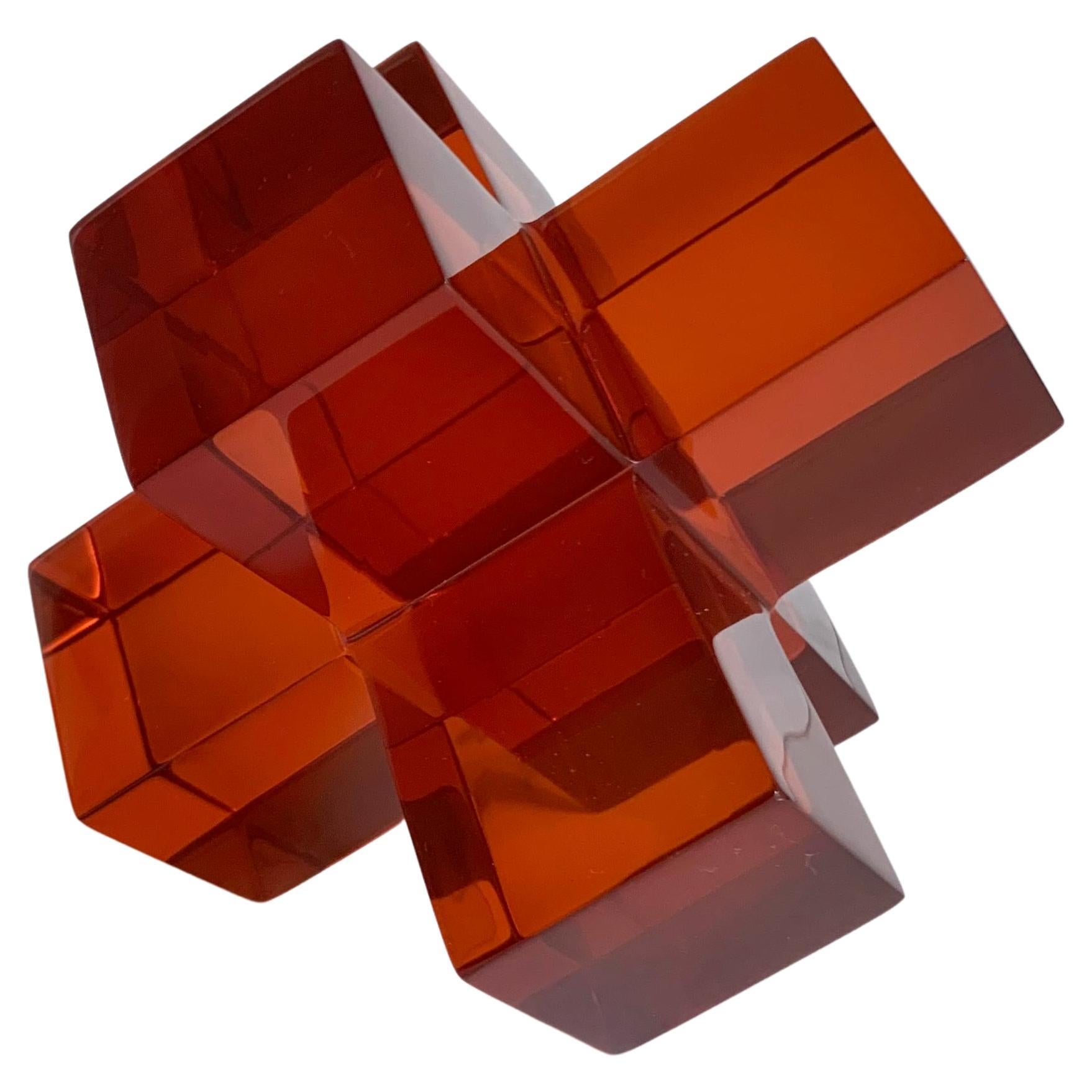 Geometric Sculpture in Polished Tangerine Resin by Paola Valle For Sale