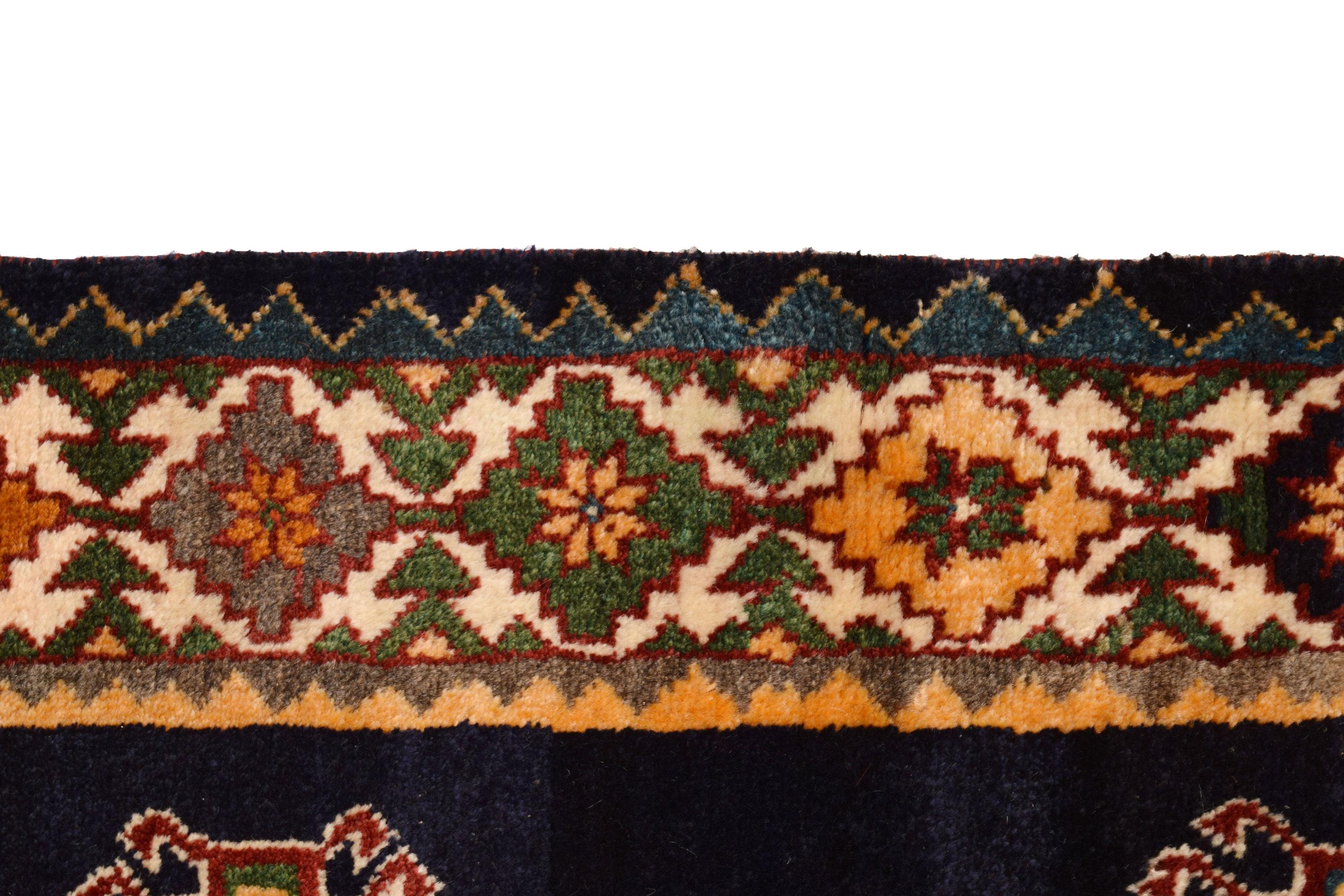 Vintage 1940s Wolle Persisch Gaschgai Stammes-Teppich, Geometrisch, 4' x 6' (20. Jahrhundert) im Angebot