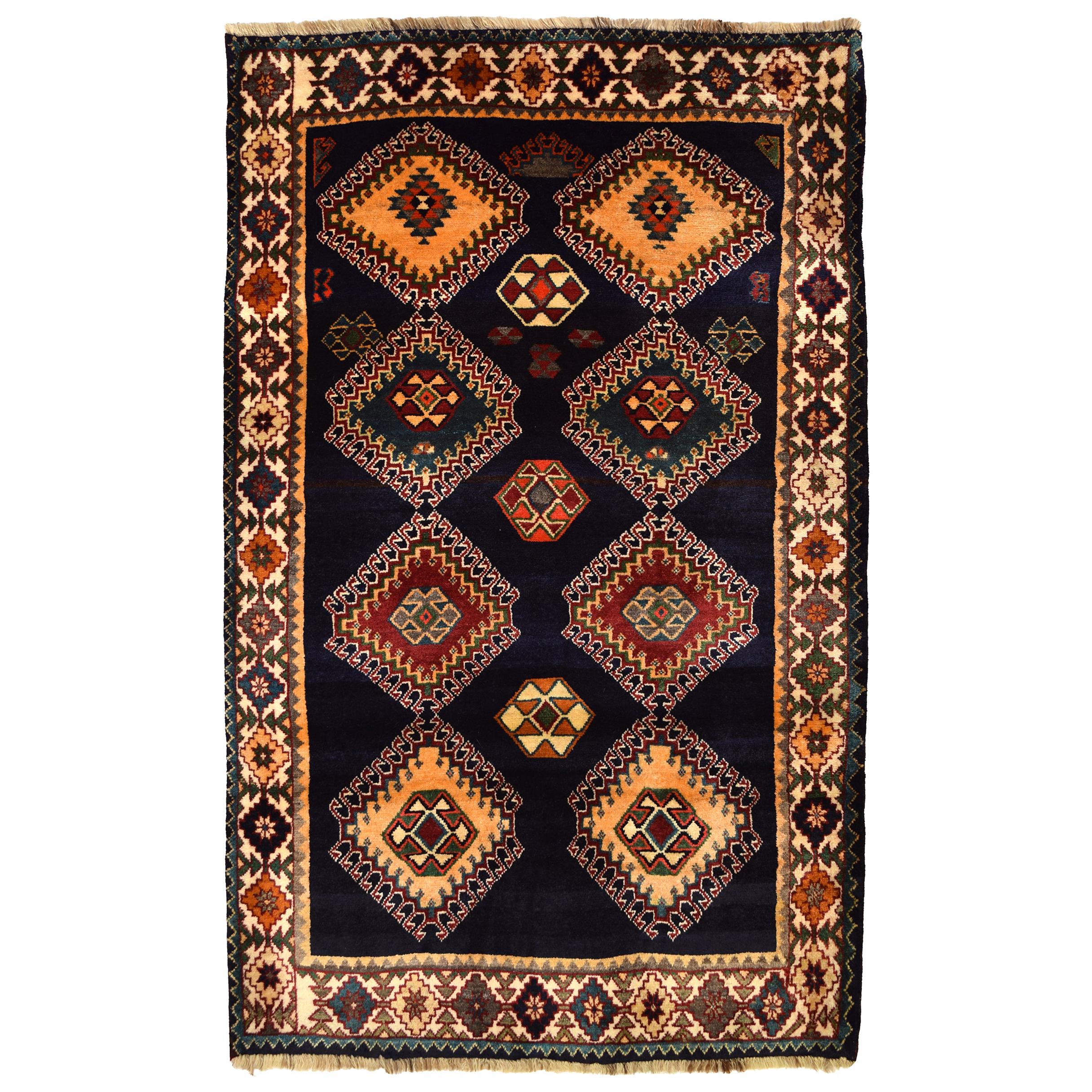Vintage 1940s Persian Qashqai Tribal Rug, Geometric, 4x6