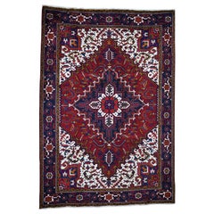 Geometric Semi Antique Persian Heriz Thick and Plush Hand Knotted Oriental Rug