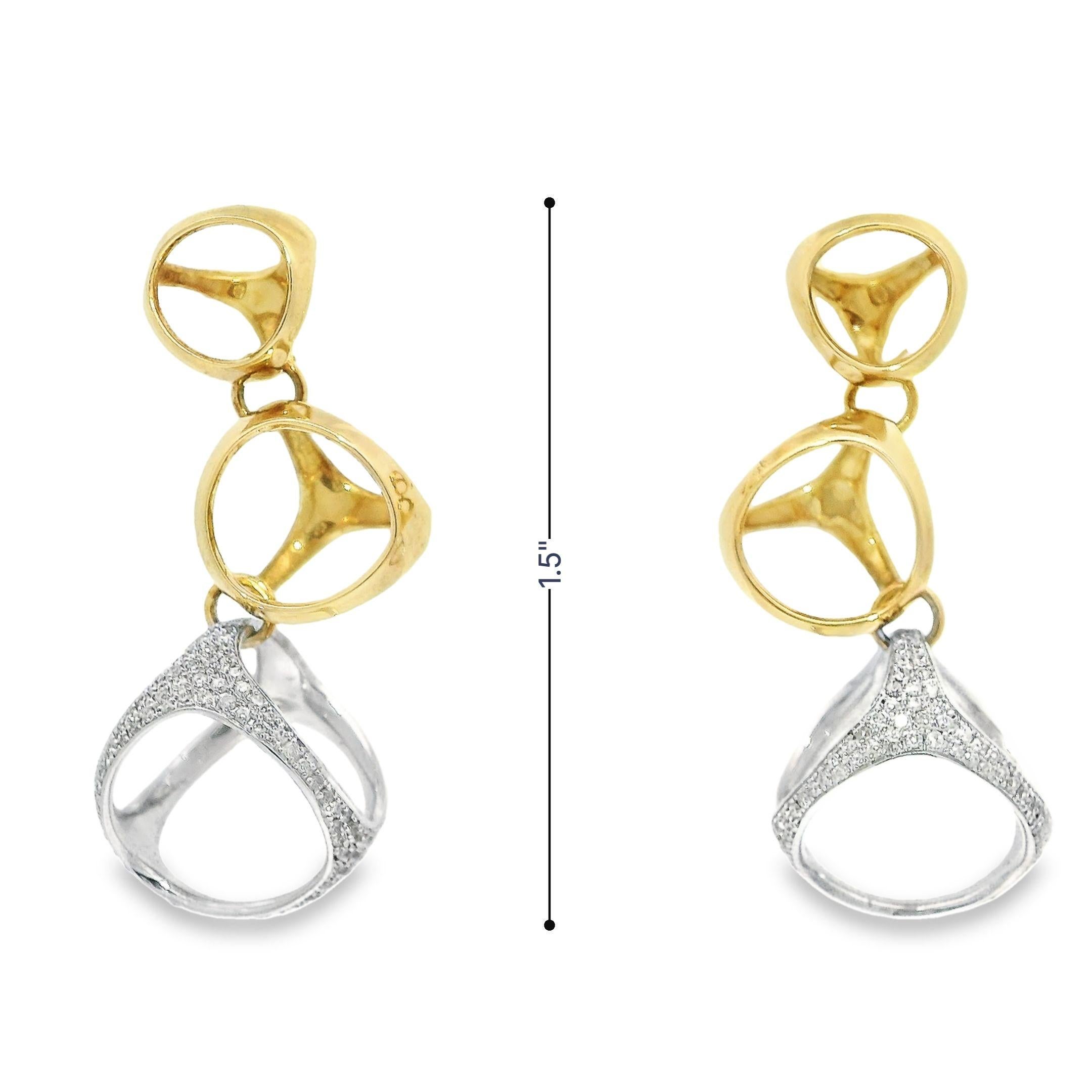 Geometric Shape Organic Curve Drop Diamond Earrings in 18K Yellow Gold For Sale 1