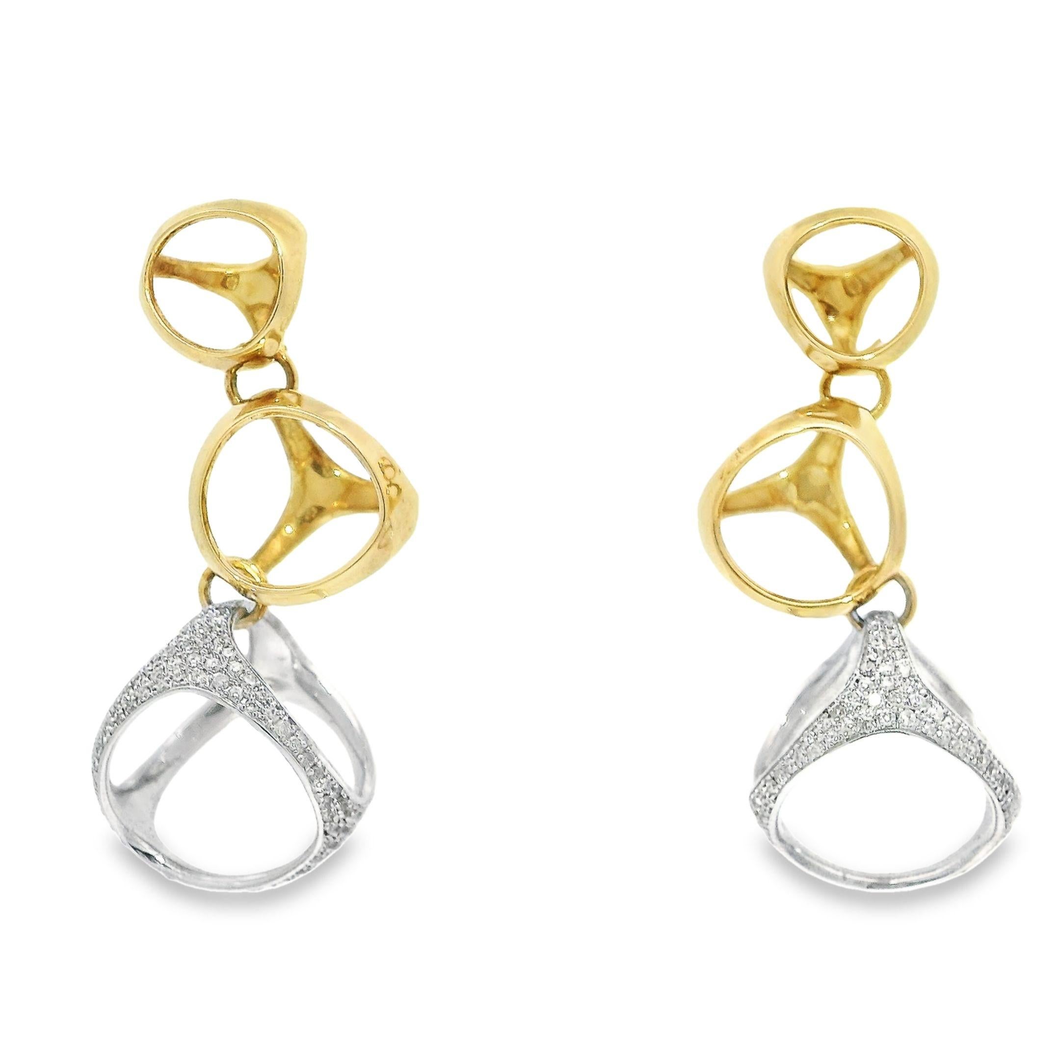 Geometric Shape Organic Curve Drop Diamond Earrings in 18K Yellow Gold For Sale 2