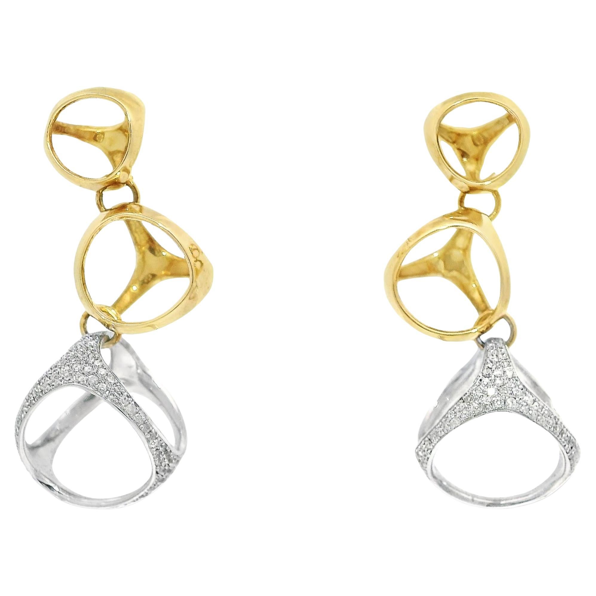 Geometric Shape Organic Curve Drop Diamond Earrings in 18K Yellow Gold For Sale