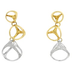 Geometric Shape Organic Curve Drop Diamond Earrings in 18K Yellow Gold