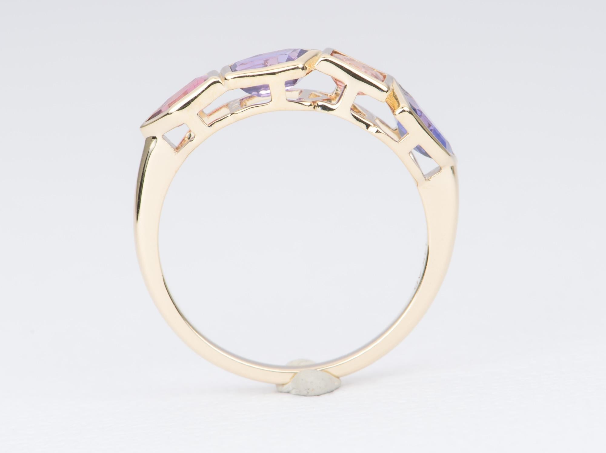 Geometric Shape Pink Purple Sapphire Spinel 14K Yellow Gold Wedding Band 1