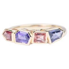 Geometric Shape Pink Purple Sapphire Spinel 14K Yellow Gold Wedding Band