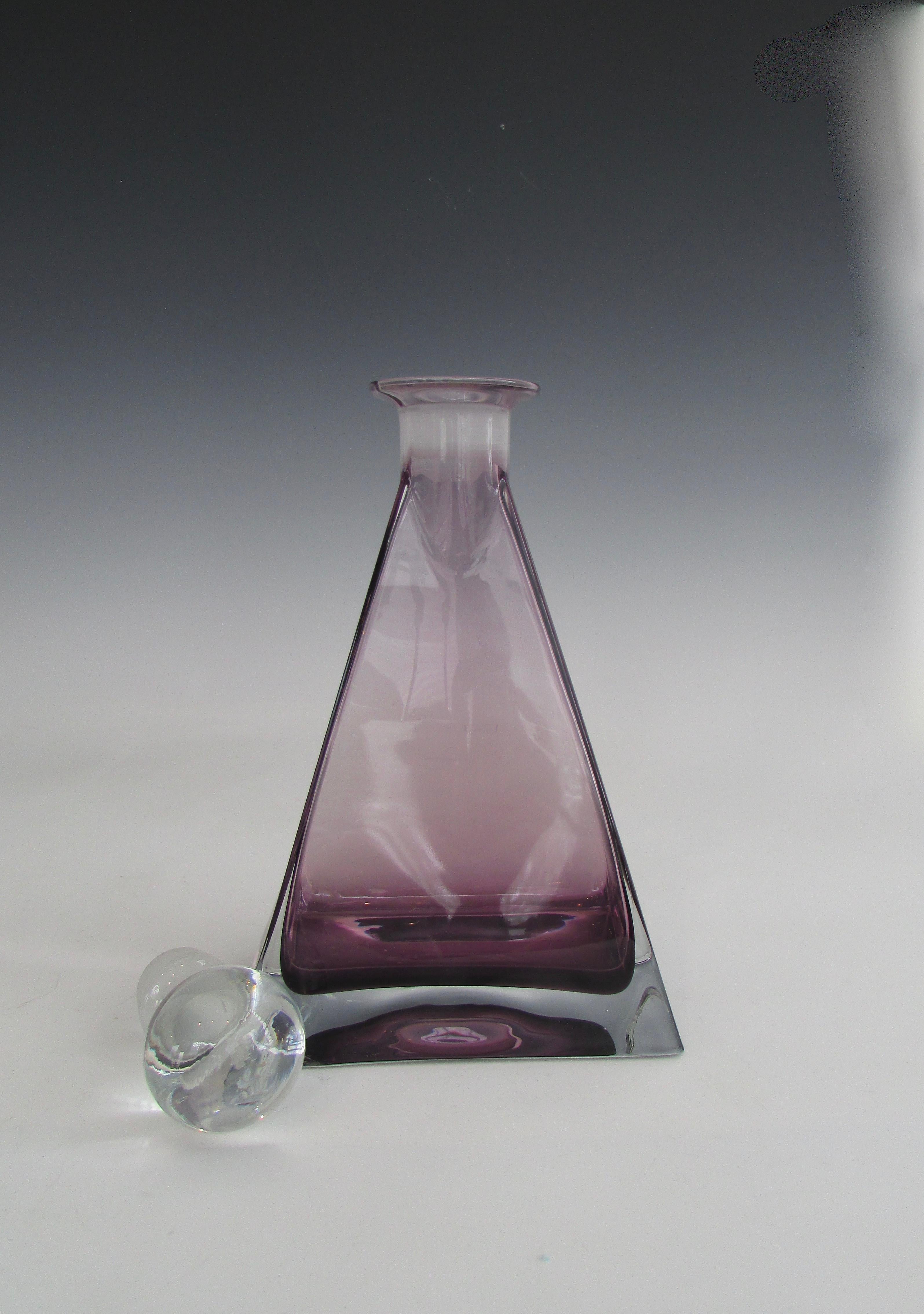 Mid-Century Modern Geometric Shaped Amethyst Glass Decanter with Ball Stopper