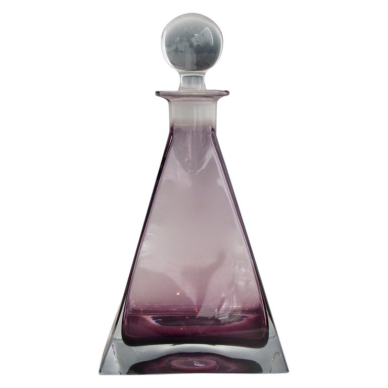Geometric Shaped Amethyst Glass Decanter with Ball Stopper at 1stDibs
