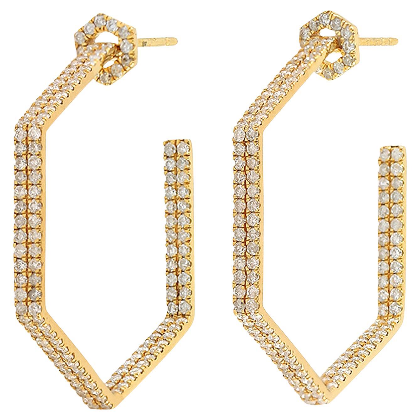 Geometric Shaped Dangle Earrings With Diamonds made in 18k yellow gold For Sale