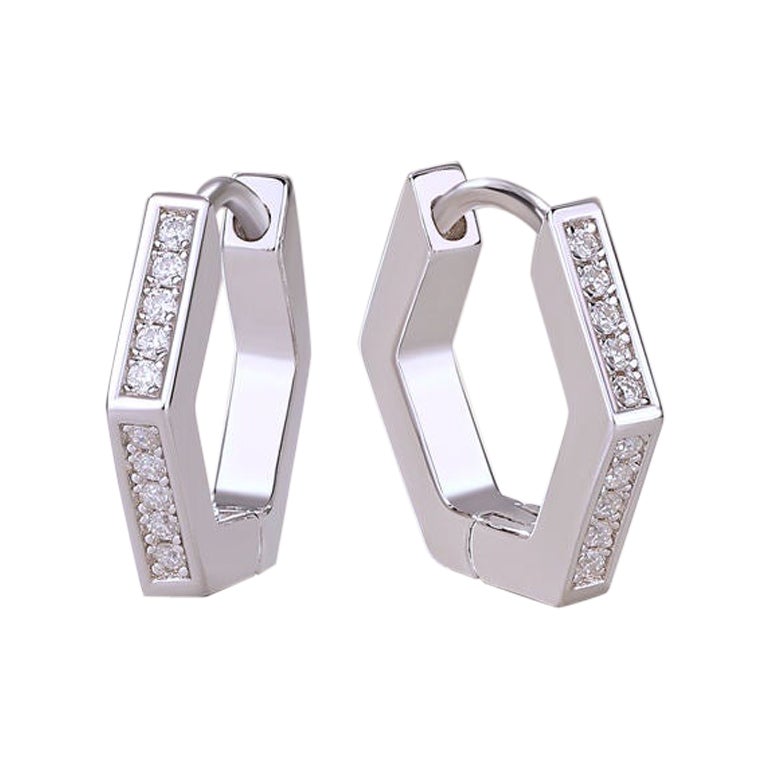 Geometric Shaped Earring For Women 925 Sterling Silver Moissanite Studs For Her. For Sale