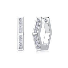 Geometric Shaped Earring For Women 925 Sterling Silver Natural Pave Diamond Stud