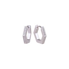 Geometric Shaped Earring For Women 925 Sterling Silver Natural Pave Diamond Stud