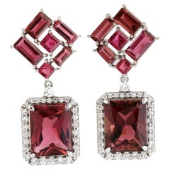 Geometric Shaped Pink Tourmaline Earrings Accented With Diamonds In 18k Gold