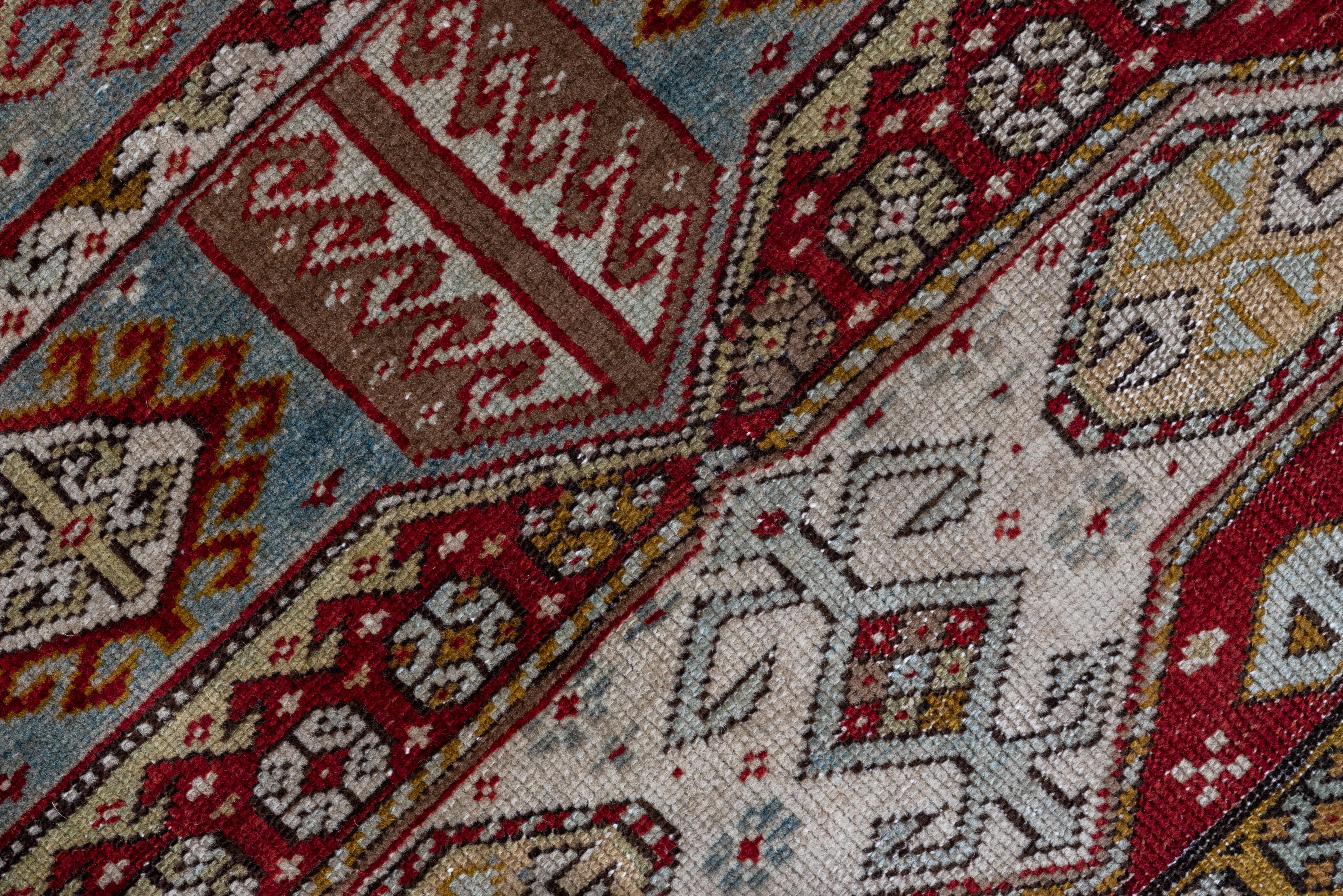 Wool Geometric Shirvan in Ivory, Red and Orange Tones For Sale