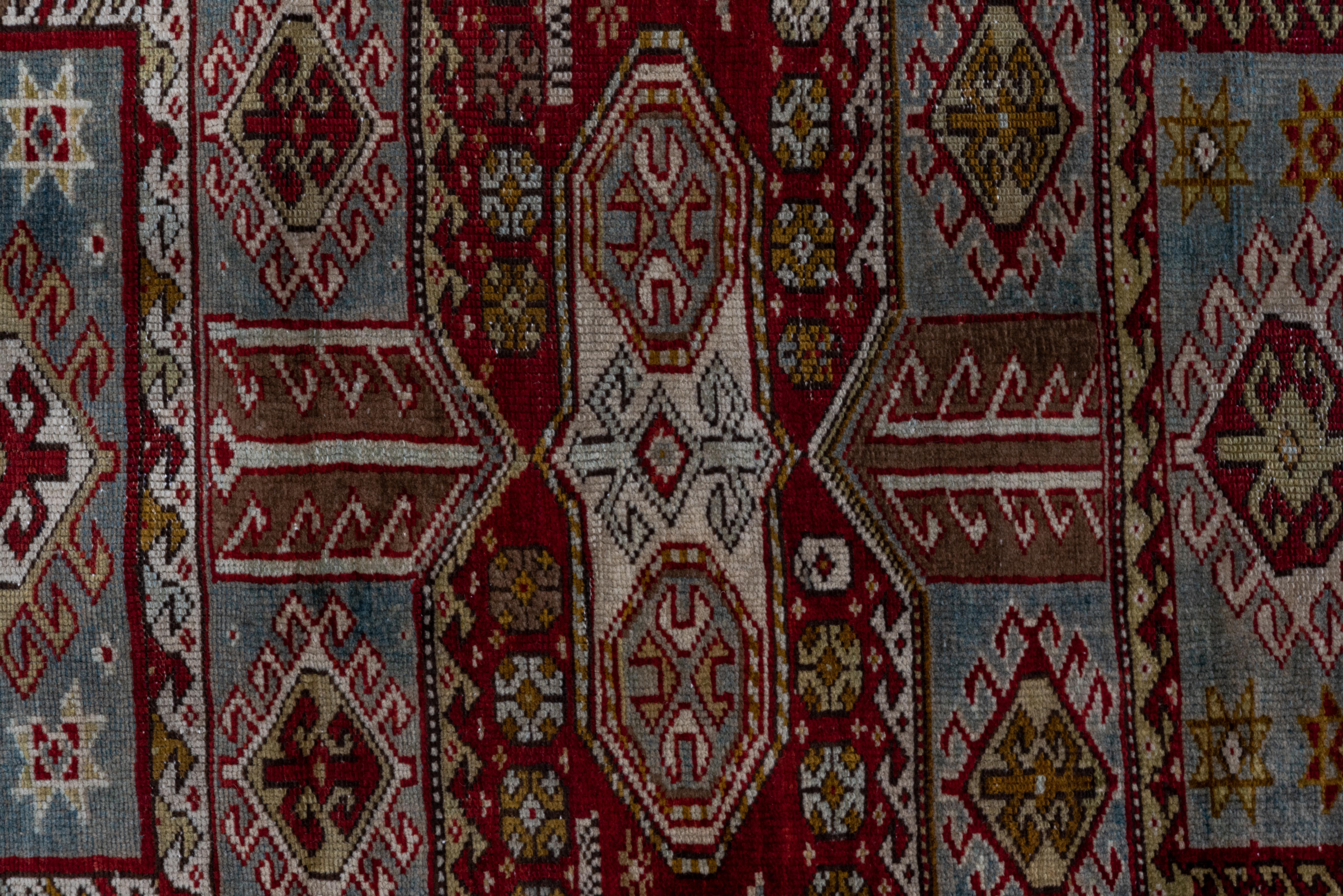 Geometric Shirvan in Ivory, Red and Orange Tones For Sale 1