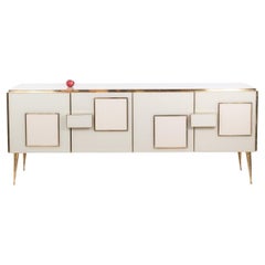Geometric sideboard in glass and gilded brass. Contemporary Italian work. LS5890