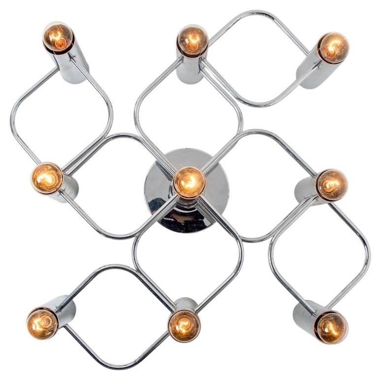 Geometric Silver Chrome Leola Flush Mount, Gaetano Sciolari 1970s For Sale
