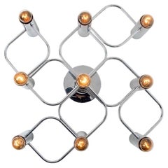 Geometric Silver Chrome Leola Flush Mount, Gaetano Sciolari 1970s