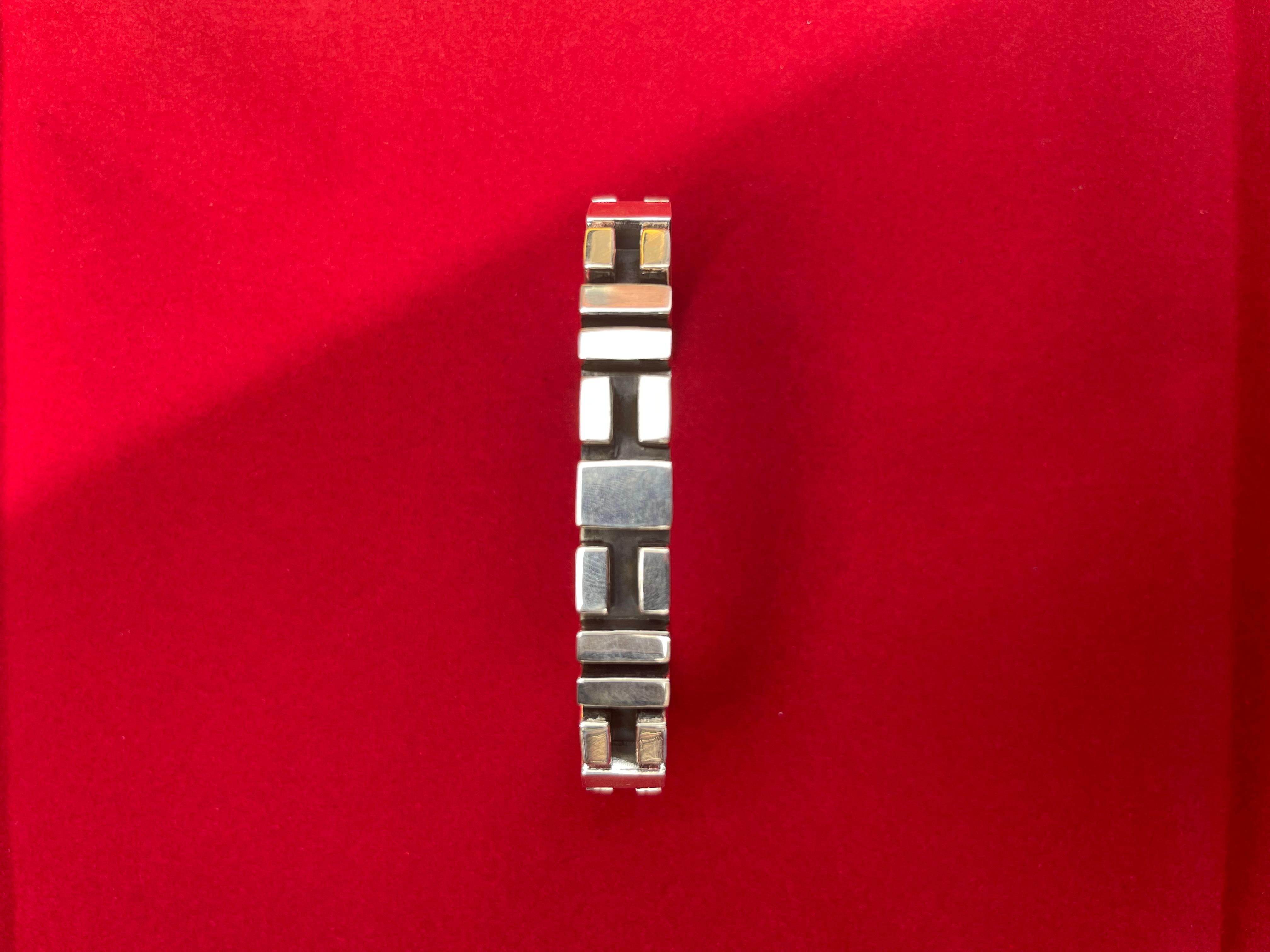 Geometric Simple Modern Statement 925 Sterling Silver Wide Cuff Bangle Bracelet For Sale 6