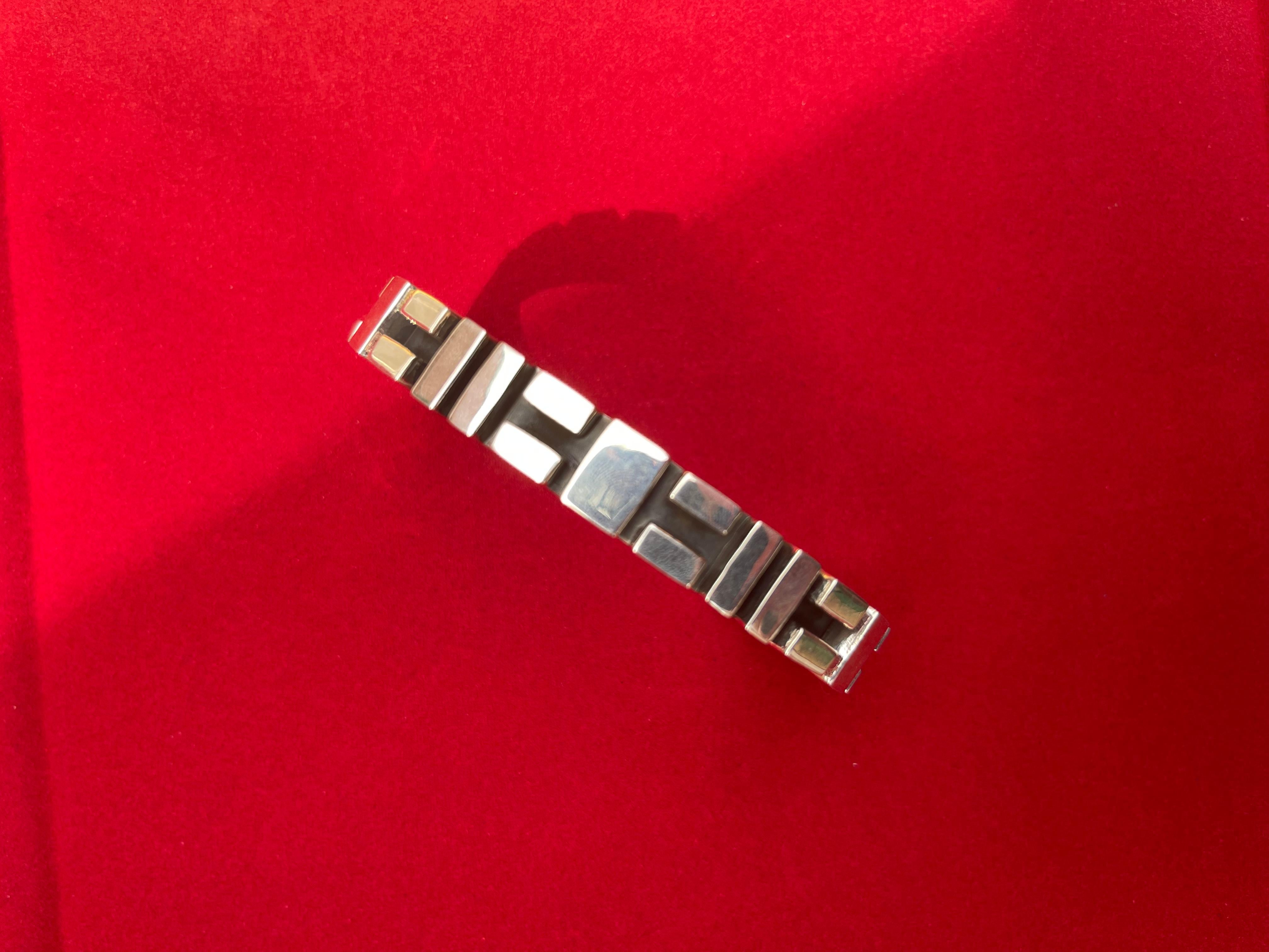 Geometric Simple Modern Statement 925 Sterling Silver Wide Cuff Bangle Bracelet For Sale 8