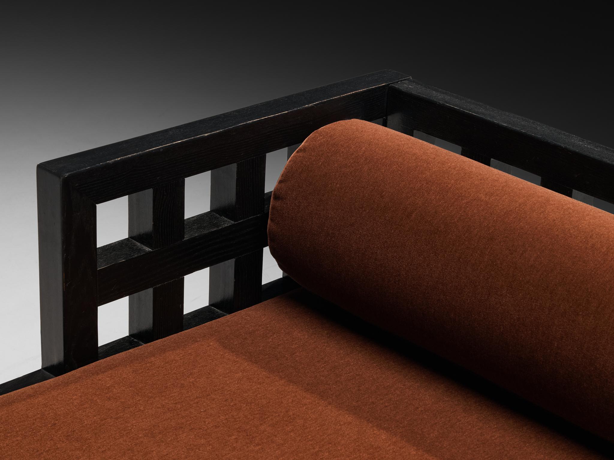 Post-Modern Geometric Sofa with Grid Framework in Black Lacquered Ash For Sale