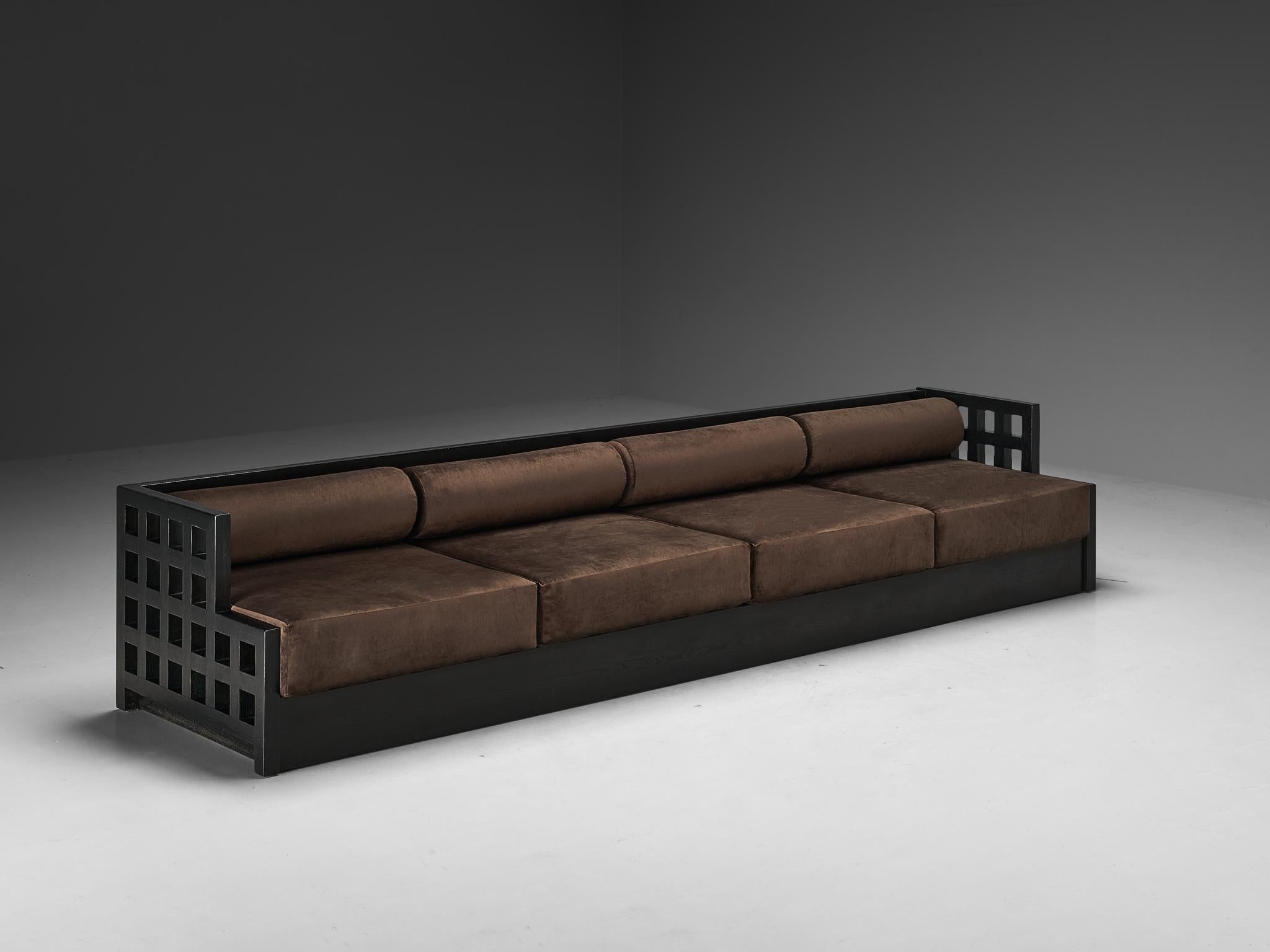 Geometric Sofa with Grid Framework in Black Lacquered Ash  In Good Condition For Sale In Waalwijk, NL