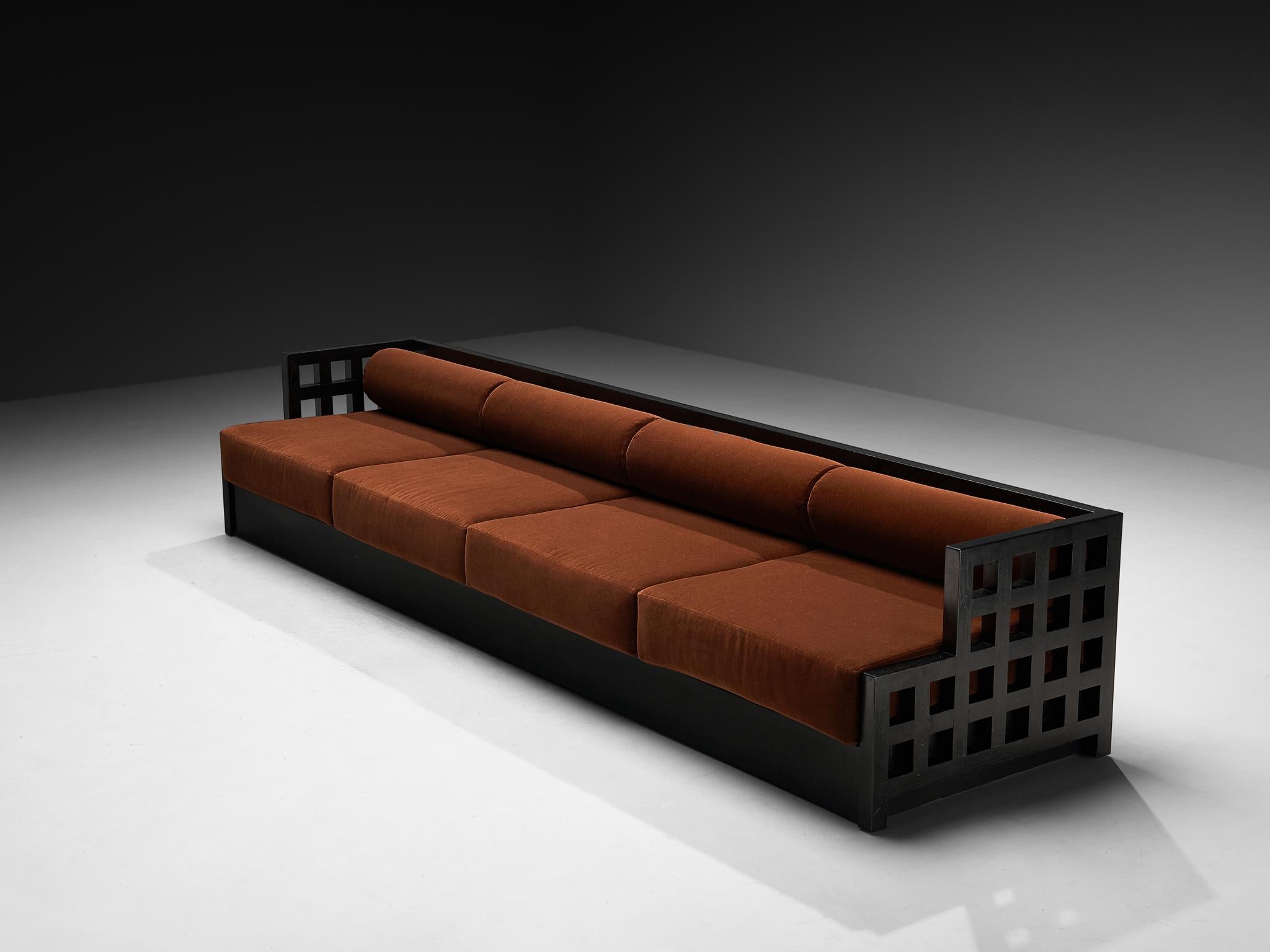 Geometric Sofa with Grid Framework in Black Lacquered Ash In Good Condition For Sale In Waalwijk, NL