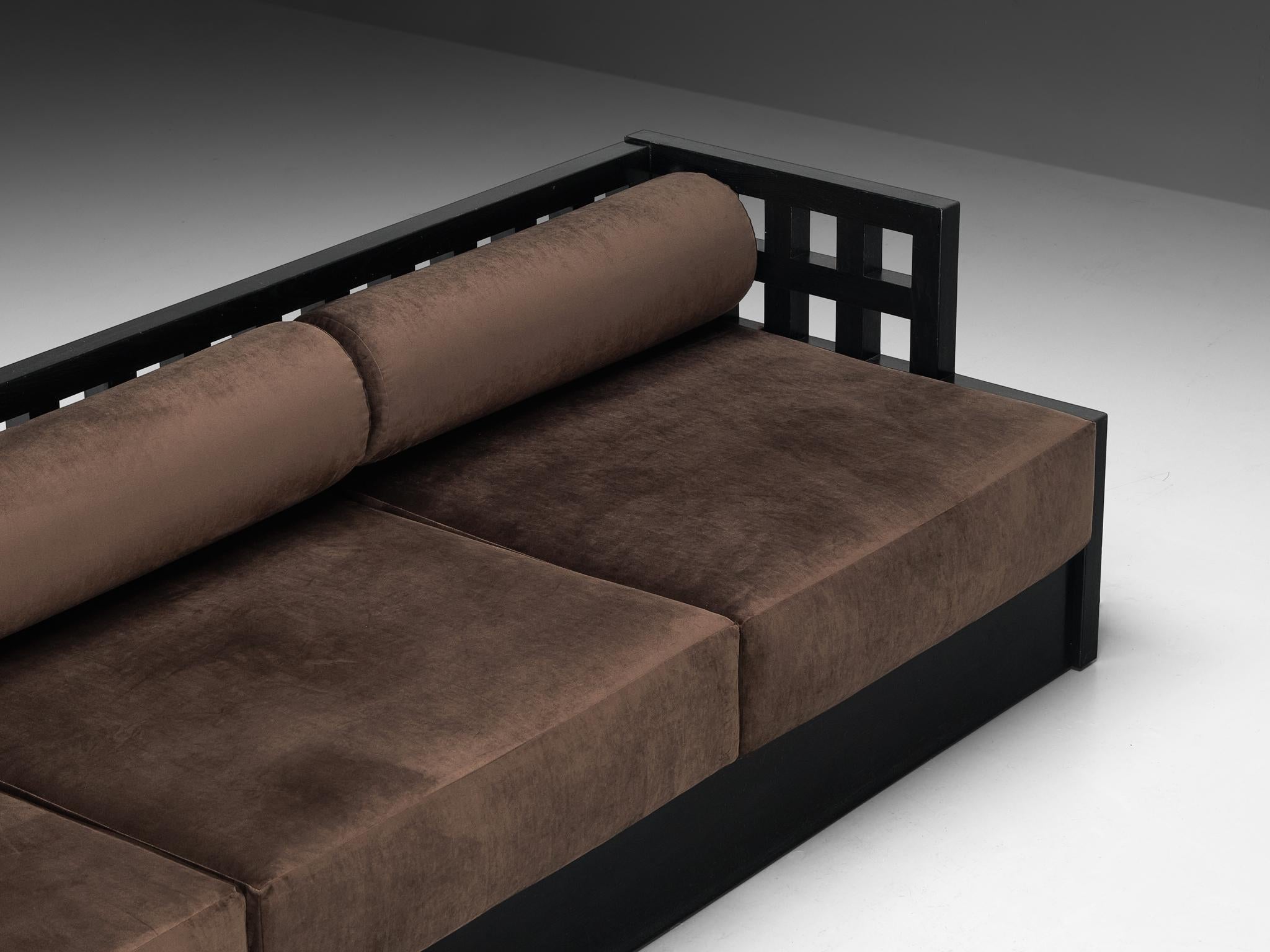 Late 20th Century Geometric Sofa with Grid Framework in Black Lacquered Ash For Sale