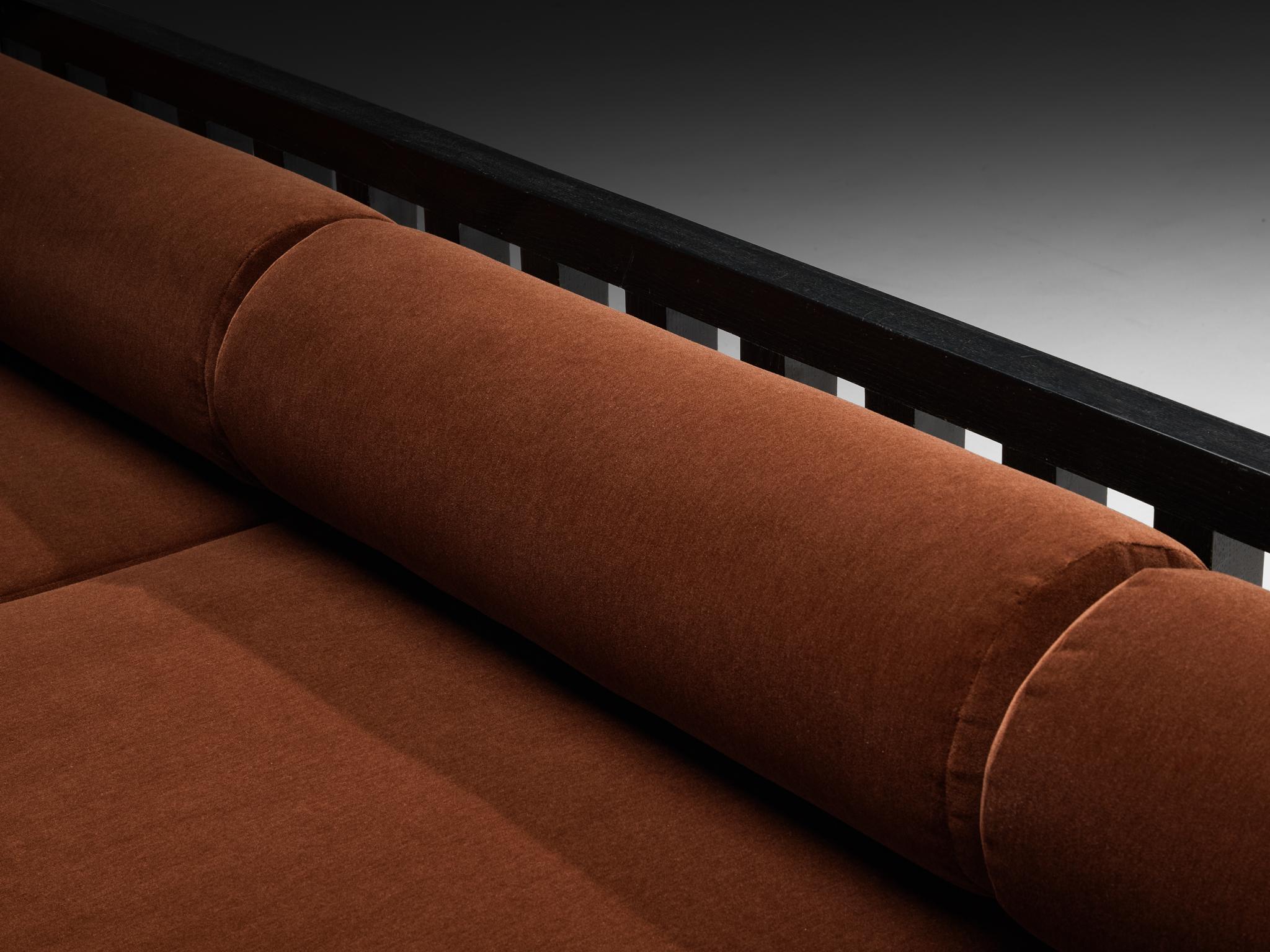 Late 20th Century Geometric Sofa with Grid Framework in Black Lacquered Ash For Sale