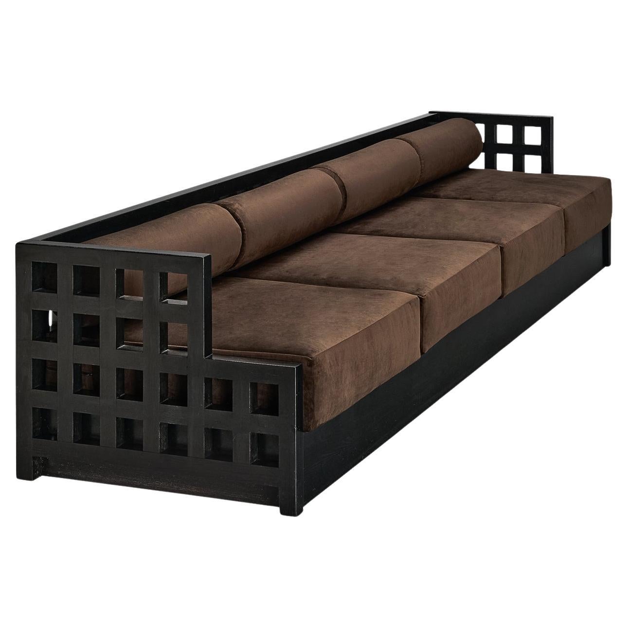 Geometric Sofa with Grid Framework in Black Lacquered Ash  For Sale