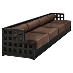 Vintage Geometric Sofa with Grid Framework in Black Lacquered Ash 