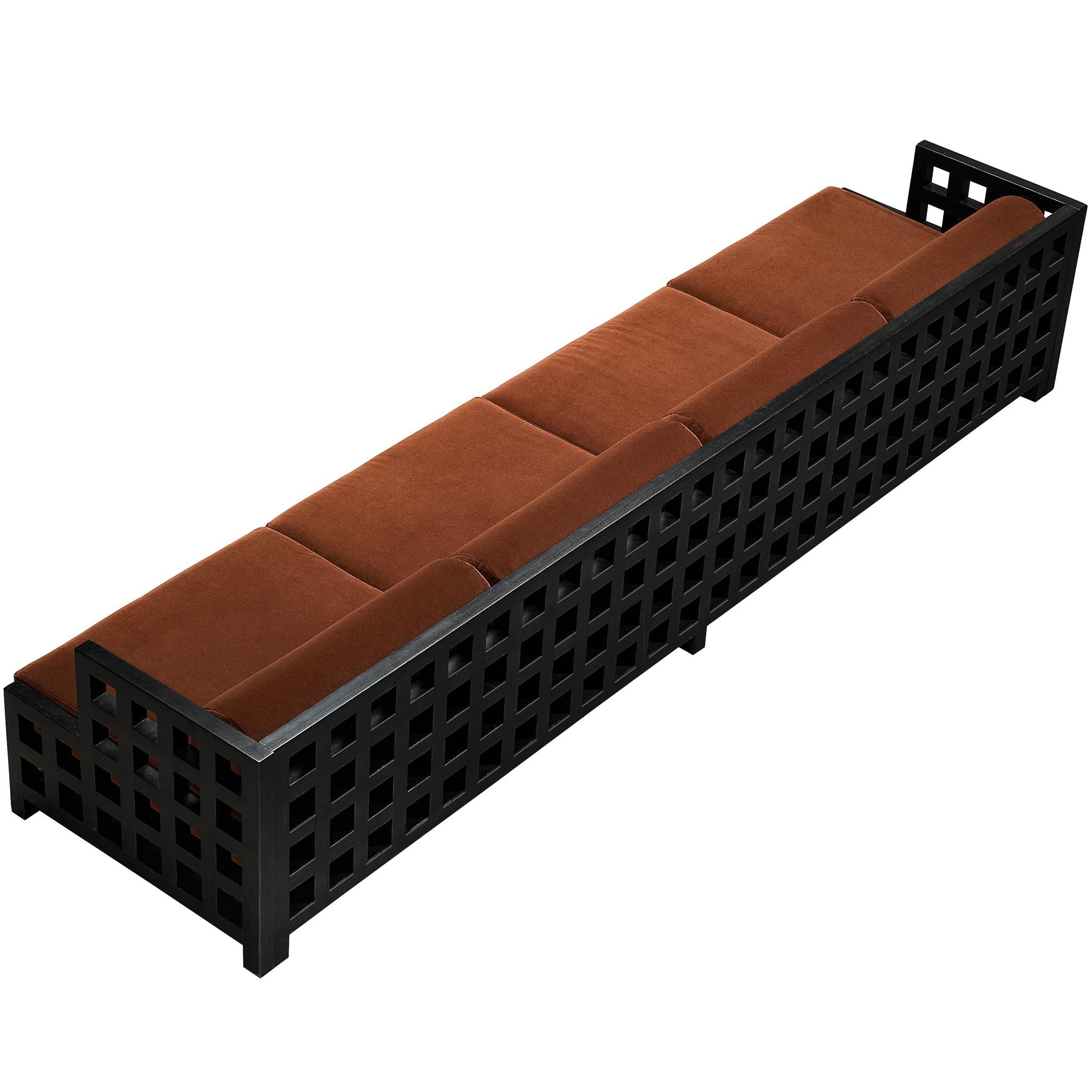 Geometric Sofa with Grid Framework in Black Lacquered Ash For Sale